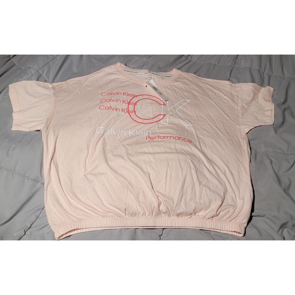 Calvin Klein Performance Womens 1X Pink Top Shirt Logo Boxy Elastic Bottom NWT